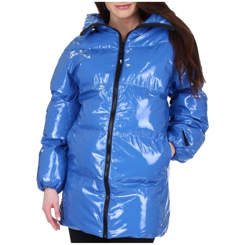 $328 Juicy Couture Glossy Oversized Blue Warm Winter Puffer Coat Womens small